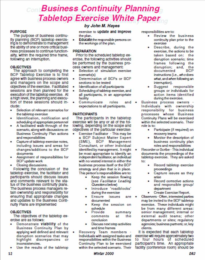 BCP Testing – Tabletop Exercises