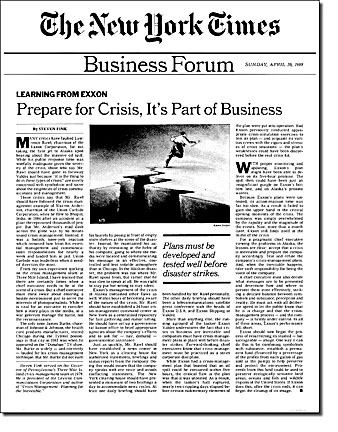 Business Forum: Learning from Exxon; Prepare for Crisis, It's Part of Business
